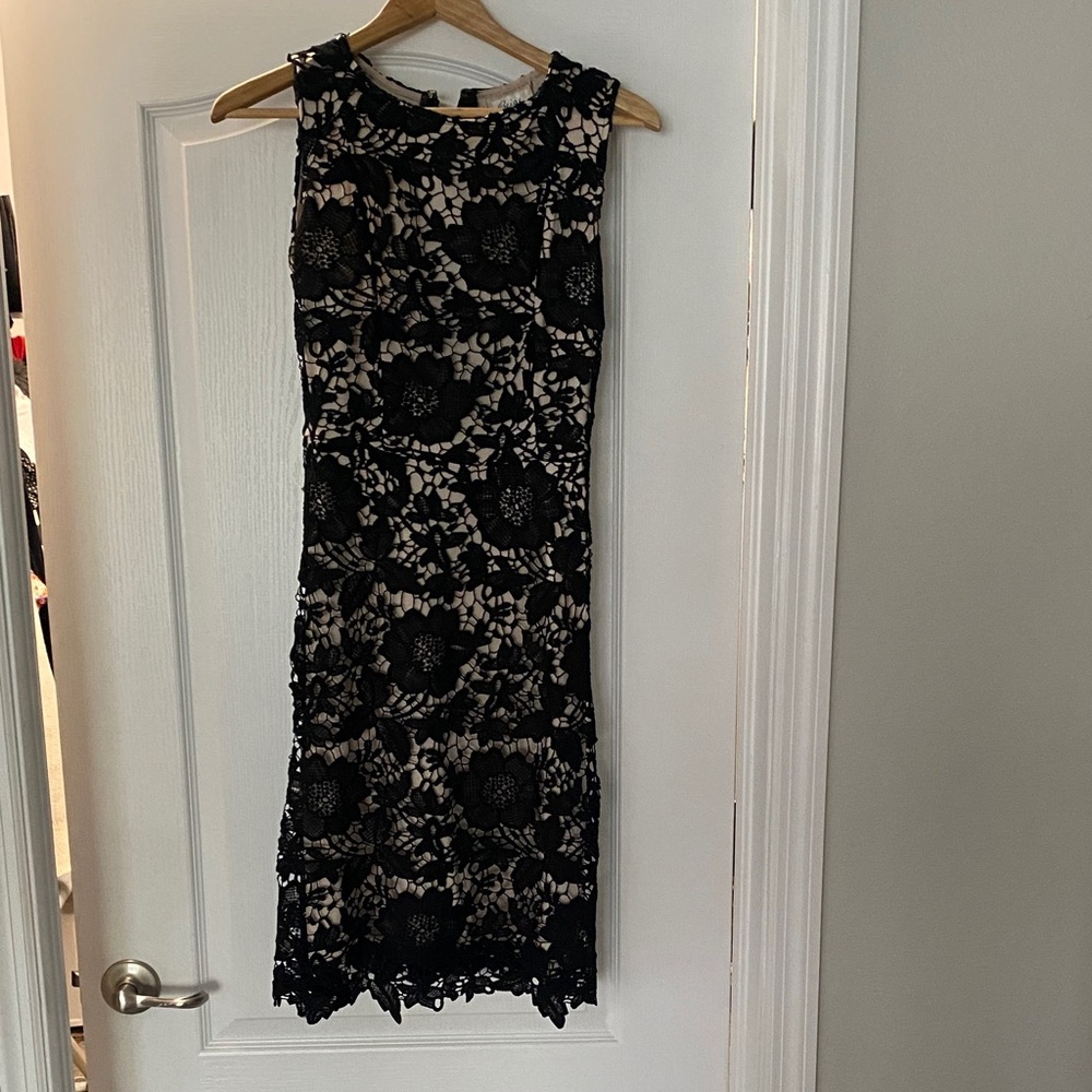 Beige by eci Black and Cream Floral Midi Dress